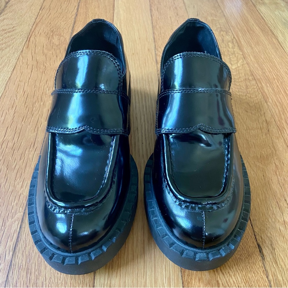 Jeffrey Campbell Black “Librarian” Platform Brushed Leather Loafers